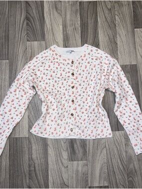 Fashion Nova white floral cardigan with button-up front and long sleeves
